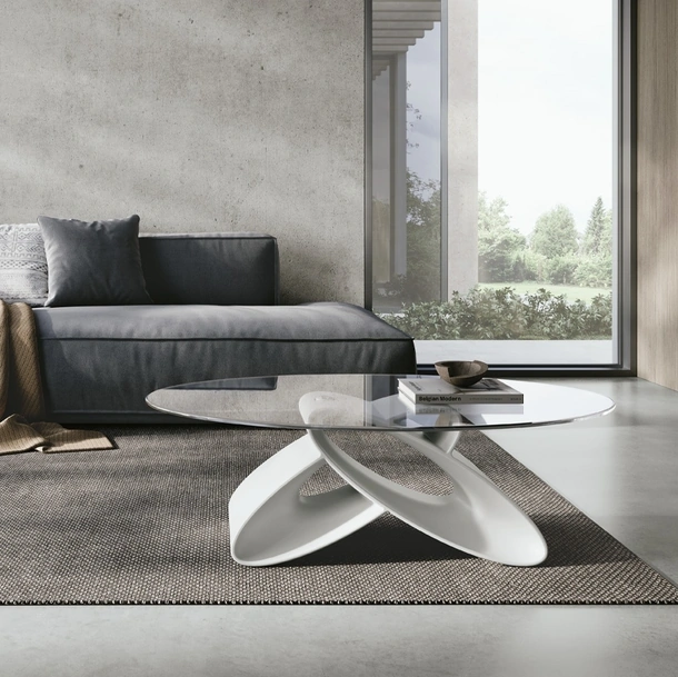 Tavolino ovale Eclipse con piano in vetro e base in poliuretano di Target Point