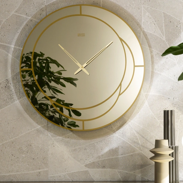 Orologio da muro realizzato in cristallo specchiante bronzato Positano di Riflessi