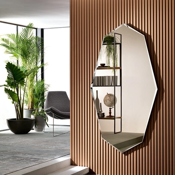 Specchio ottagonale bronzato con bisellatura irregolare Sestante di Riflessi