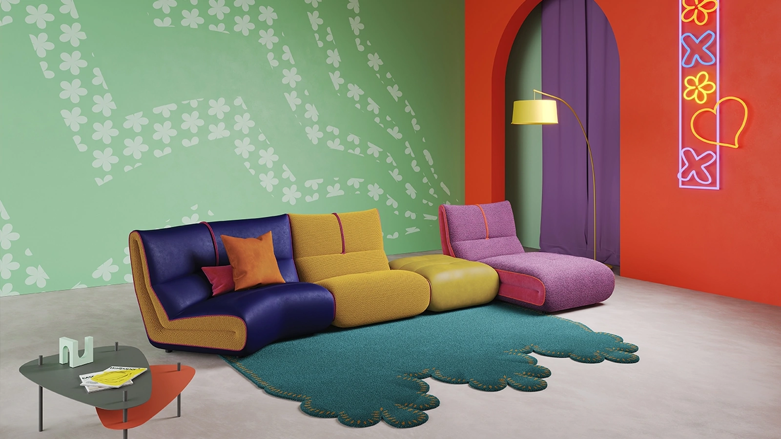 Tavolino Ventaglio in metallo caratterizzato da due piani che ruotano intorno al piede che fa da perno di Egoitaliano