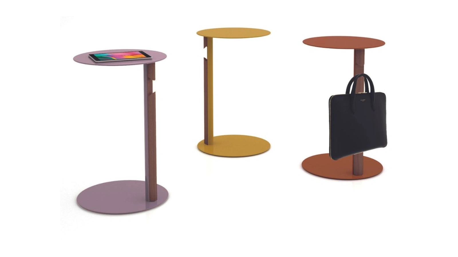 Tavolino da appoggio in metallo con inserto in Noce Canaletto Woody di Egoitaliano