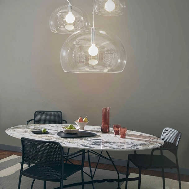 Lampada a sospensione Fl/y Big in plexiglas trasparente di Kartell