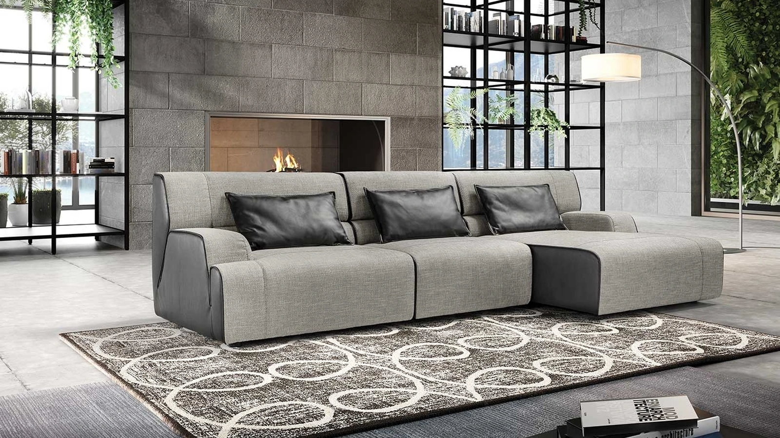 Lampada da terra Blackduck in ferro con paralume in tessuto di Egoitaliano