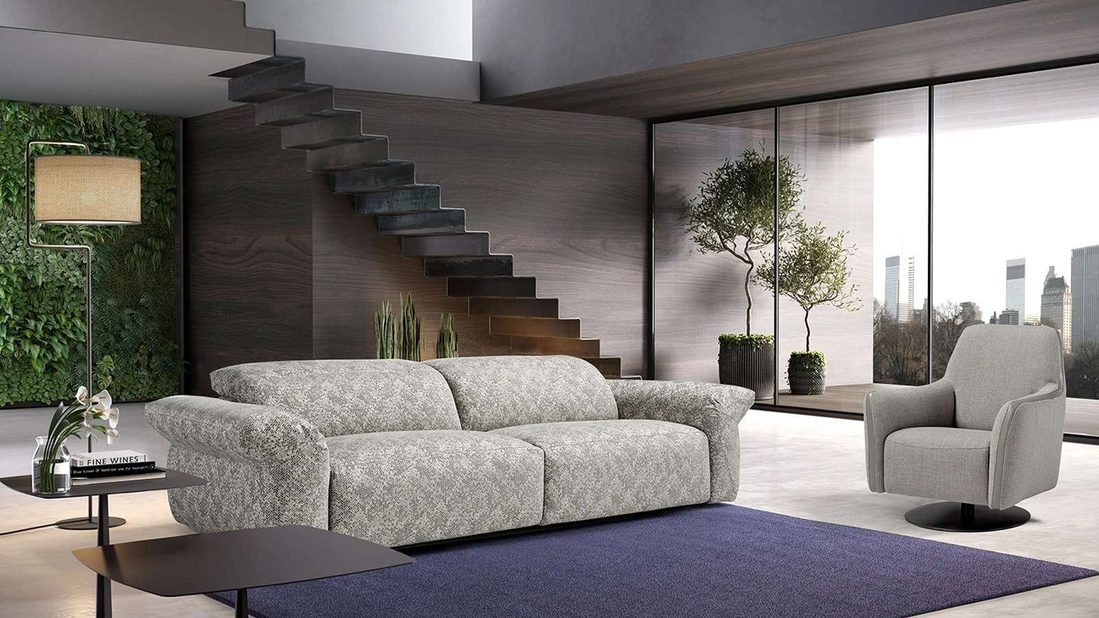 Lampada da terra Morfeo in metallo con paralume in tessuto di Egoitaliano