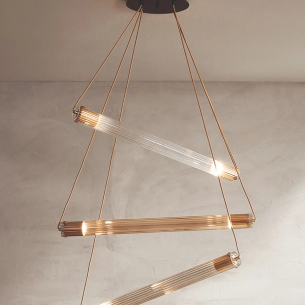 Lampada a sospensione in vetro pyrex cannettato Tube S di Riflessi