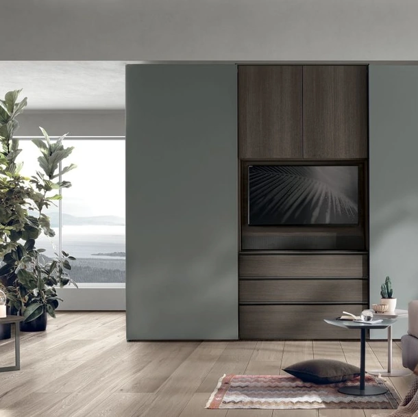 Armadio con anta scorrevole Gola in laccato basalto di Tomasella