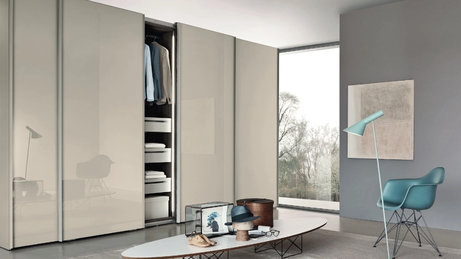 Armadio Vitria Scorrevole Maniglia Ala in Vetro laccato di Sangiacomo