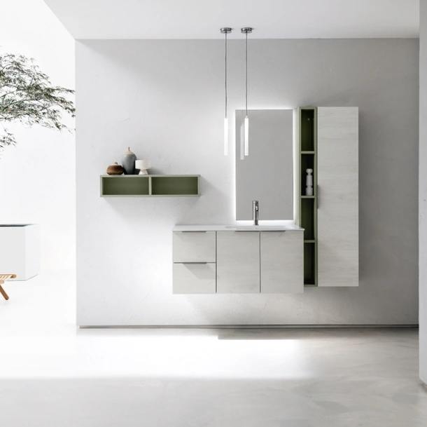 Mobile da Bagno sospeso in nobilitato e laccato opaco B201 BD008 di Compab