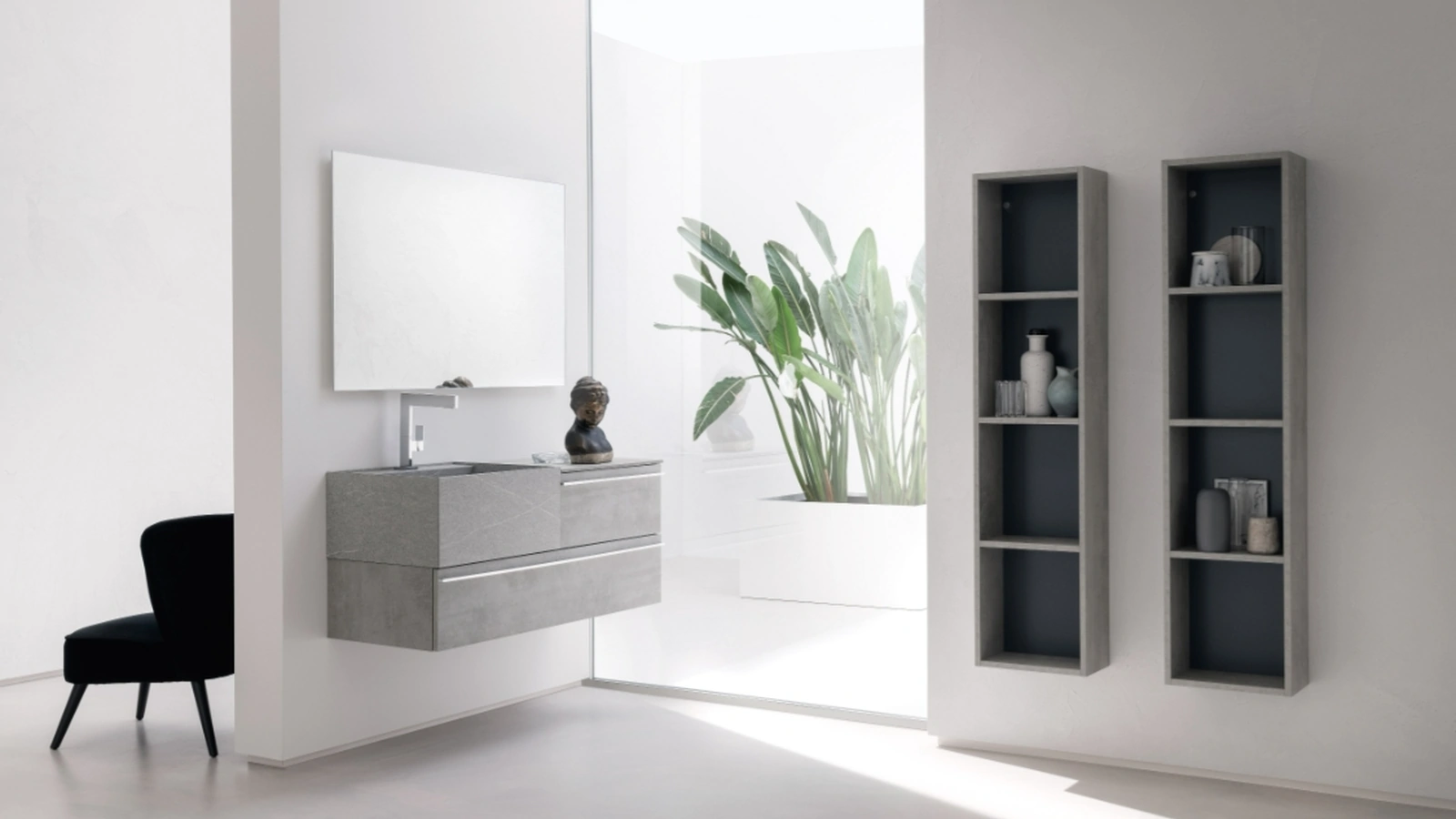 Mobile da Bagno sospeso in beton nobilitato con piano e lavabo in HPL B201 BD020 di Compab