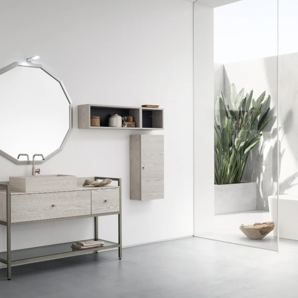 Mobile Bagno da appoggio in nobilitato effetto legno con piano e lavabo in HPL B201 BD022 di Compab