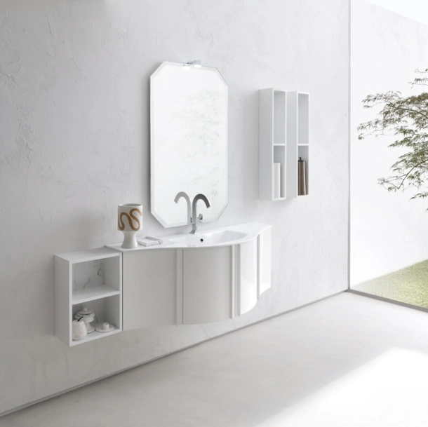 Mobile da Bagno sospeso in laccato bianco lucido B201 BD028 di Compab
