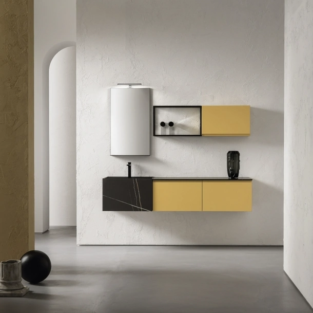 Mobile da Bagno sospeso in laccato opaco giallo BG-GO-BG023 di Compab