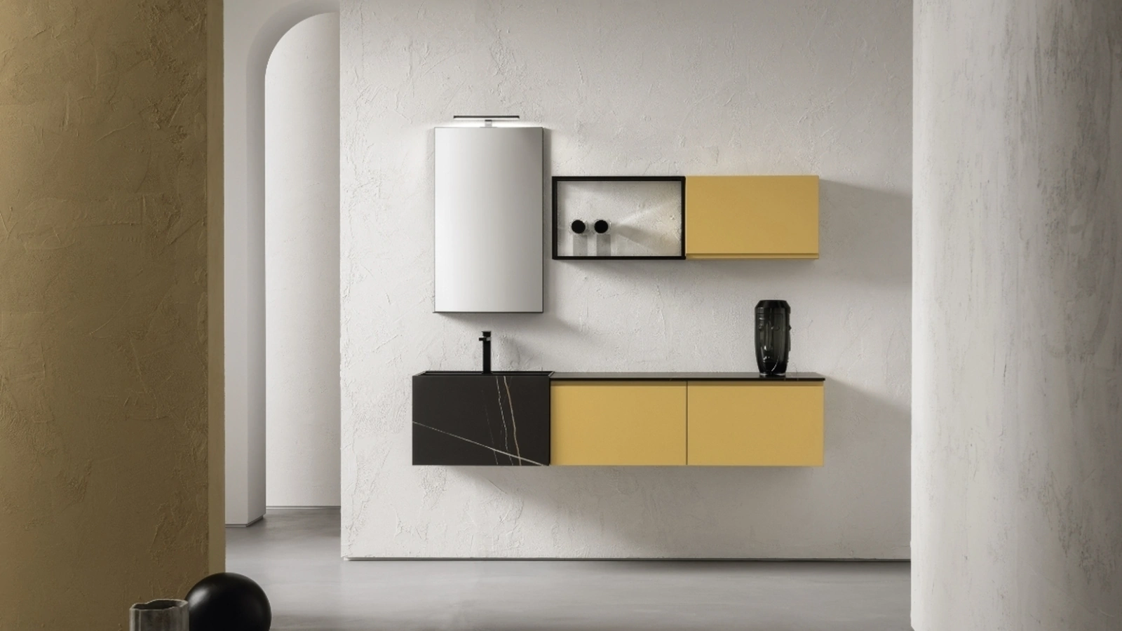 Mobile da Bagno sospeso in laccato opaco giallo BG-GO-BG023 di Compab