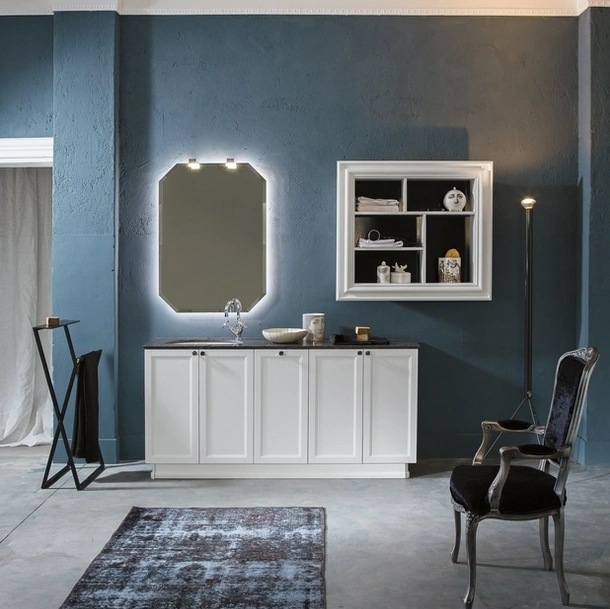 Mobile Bagno da appoggio in laccato bianco opaco e piano in marmo DIAMANTE DM17 di Compab