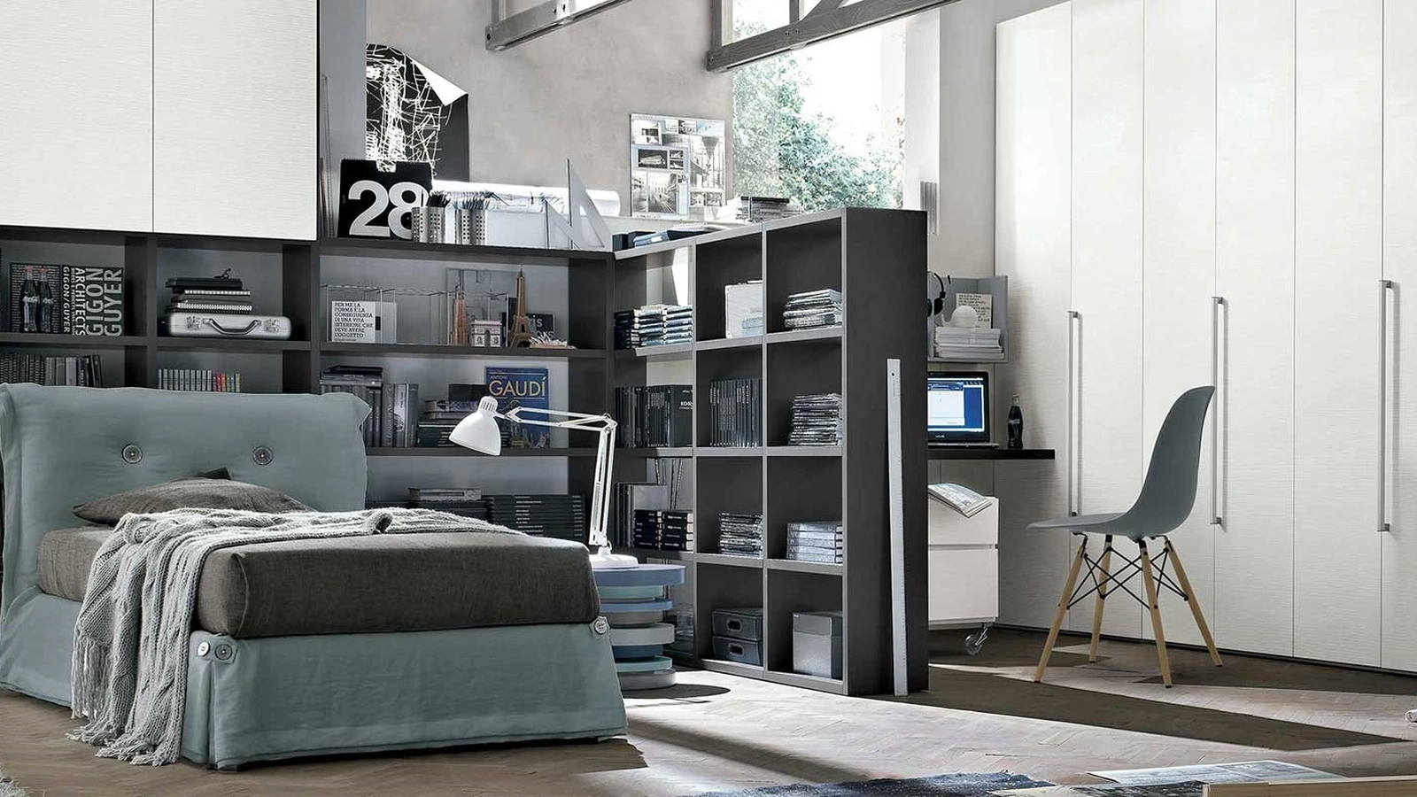 Cameretta componibile con libreria divisoria Composizione 07A di Tomasella