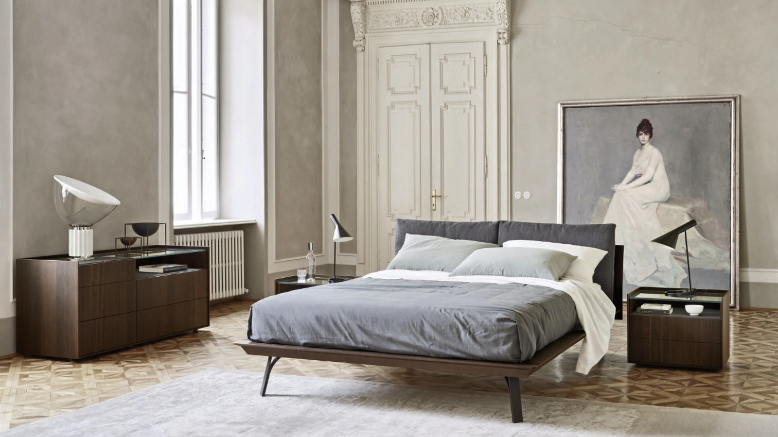 Letto matrimoniale Abbraccio in legno con cuscini imbottiti di Sangiacomo