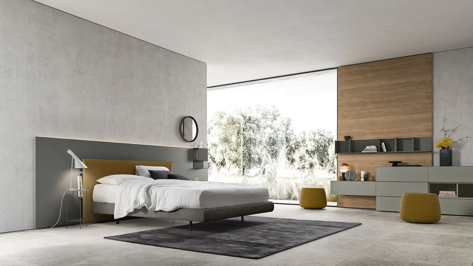 Letto in tessuto con boiserie Suite System 2 di Alf Da Frè