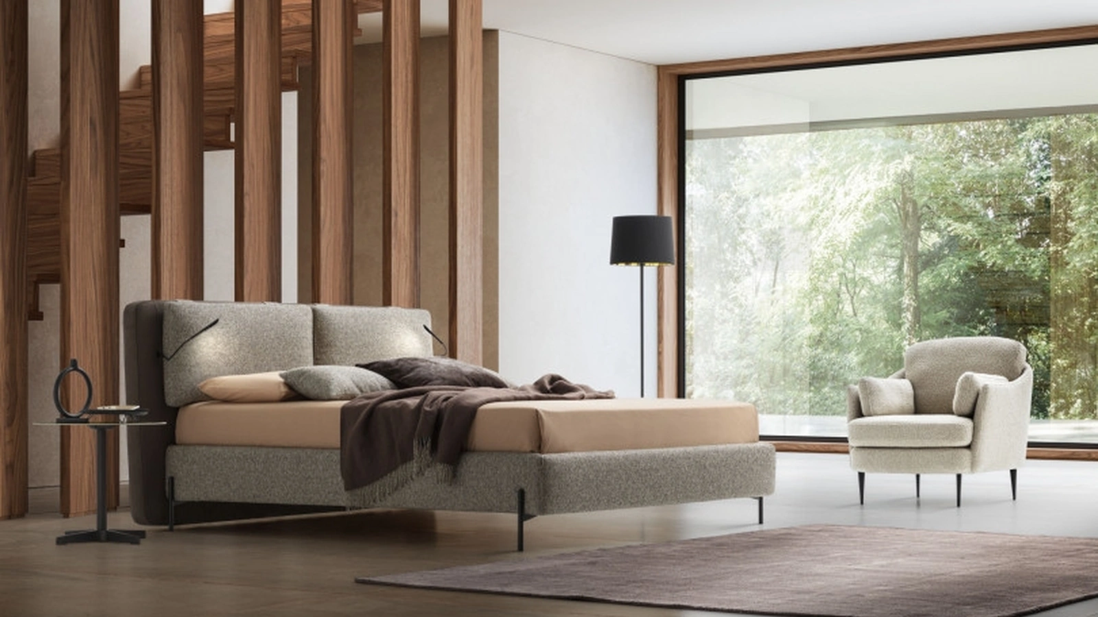 Letto con testiera in tessuto imbottito Cortina di Le Comfort