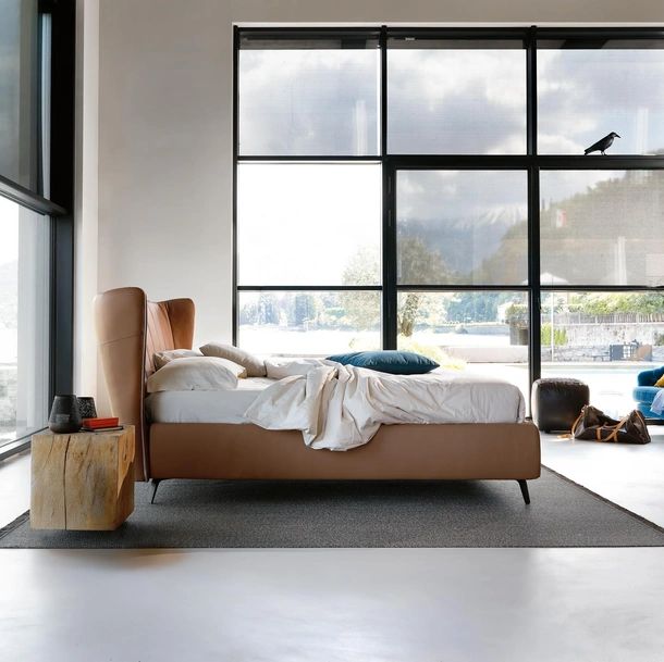 Letto in ecopelle con testiera curva Leonte di Noctis