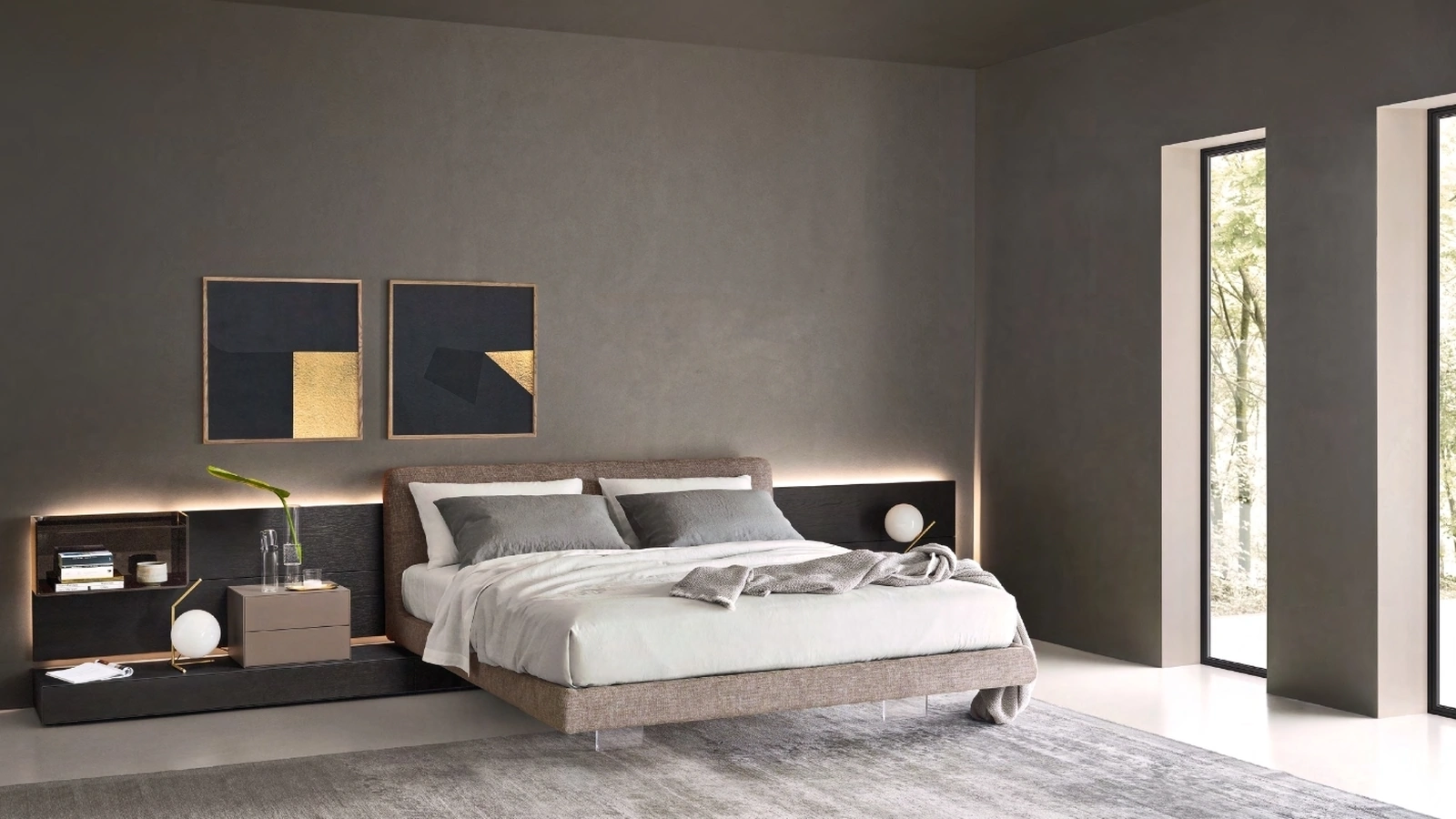 Letto con testiera in tessuto con piedi trasparenti Diletto di Sangiacomo