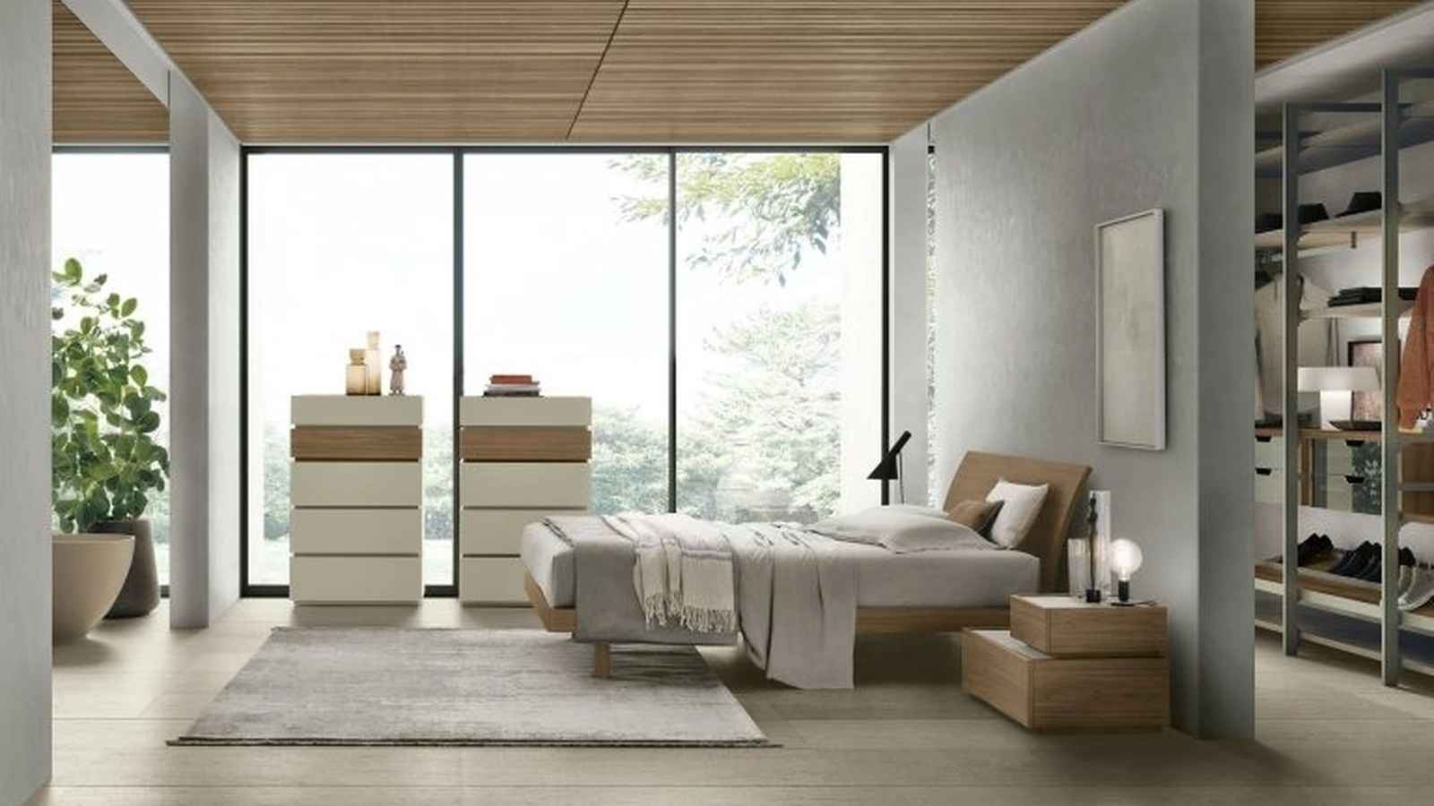 Letto in materico noce ambra con testiera Narciso di Tomasella