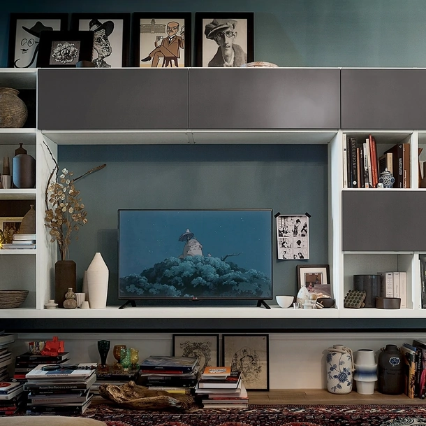 Libreria sospesa Living 02 in frassino laccato di Veneta Cucine