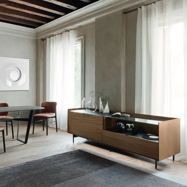 Madia Cabaret 56B in impiallacciato Noce e top in ceramica di Sangiacomo