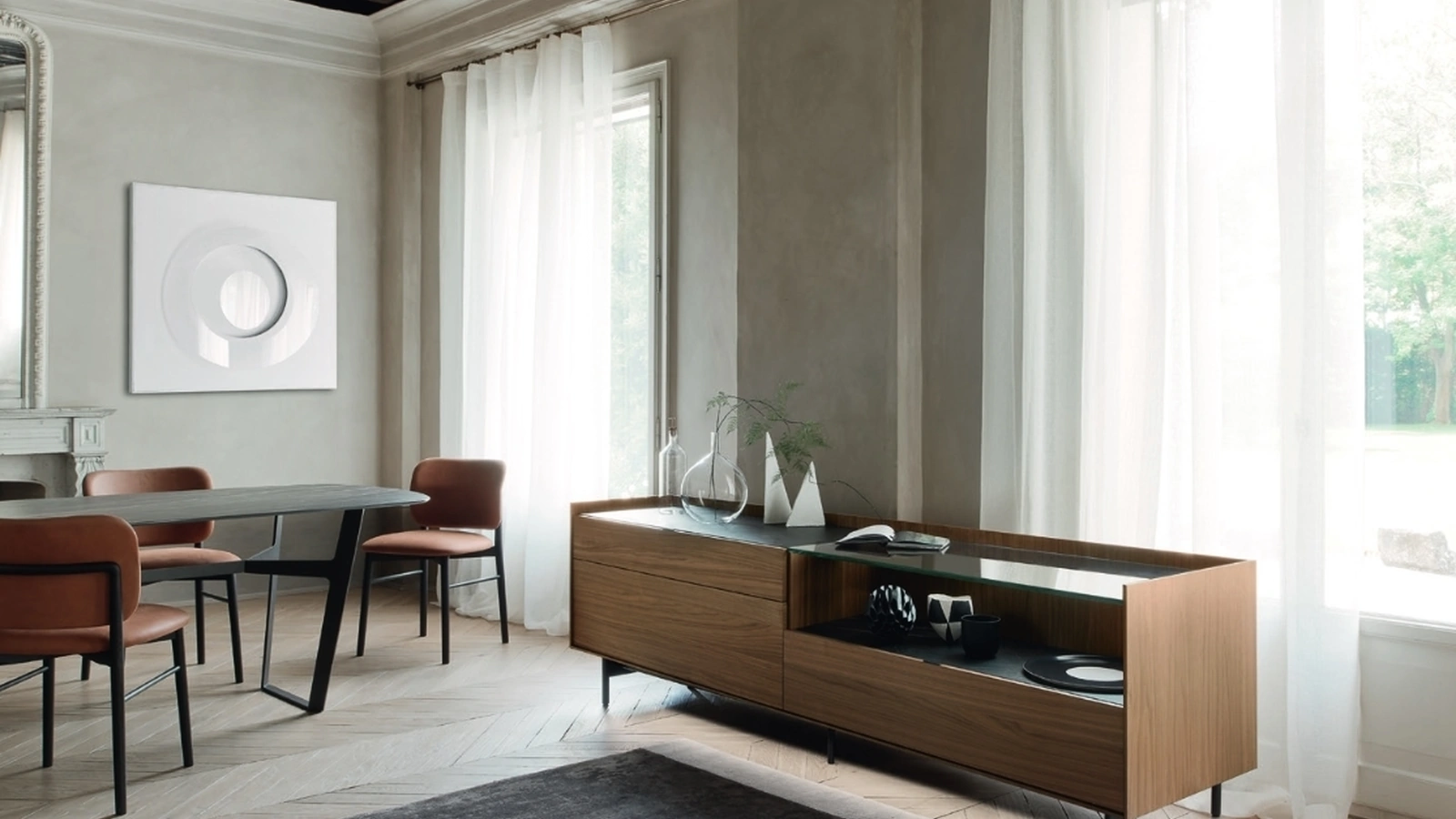 Madia Cabaret 56B in impiallacciato Noce e top in ceramica di Sangiacomo