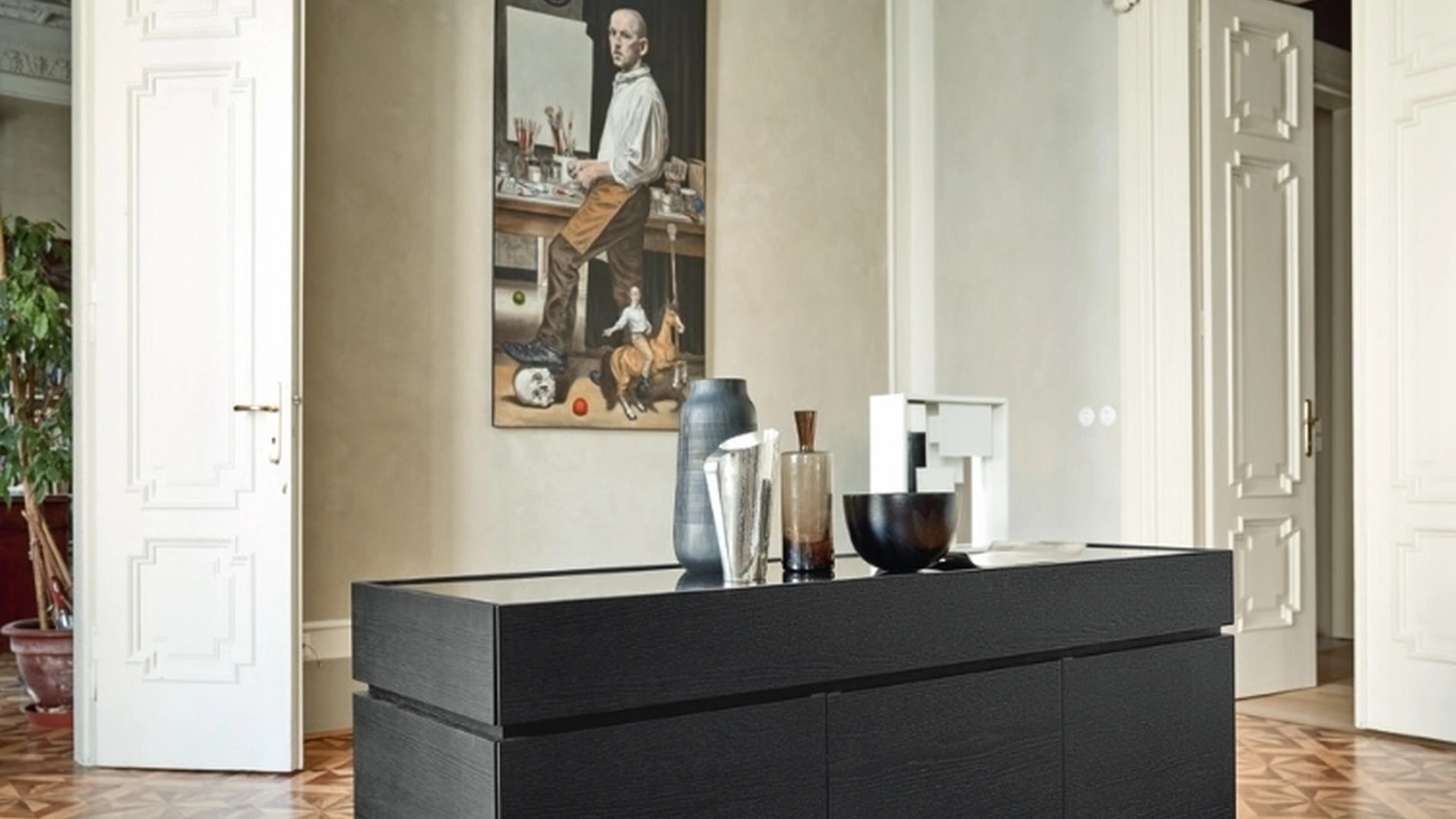 Madia Cidori 02 in Rovere carbone con top in vetro di Sangiacomo