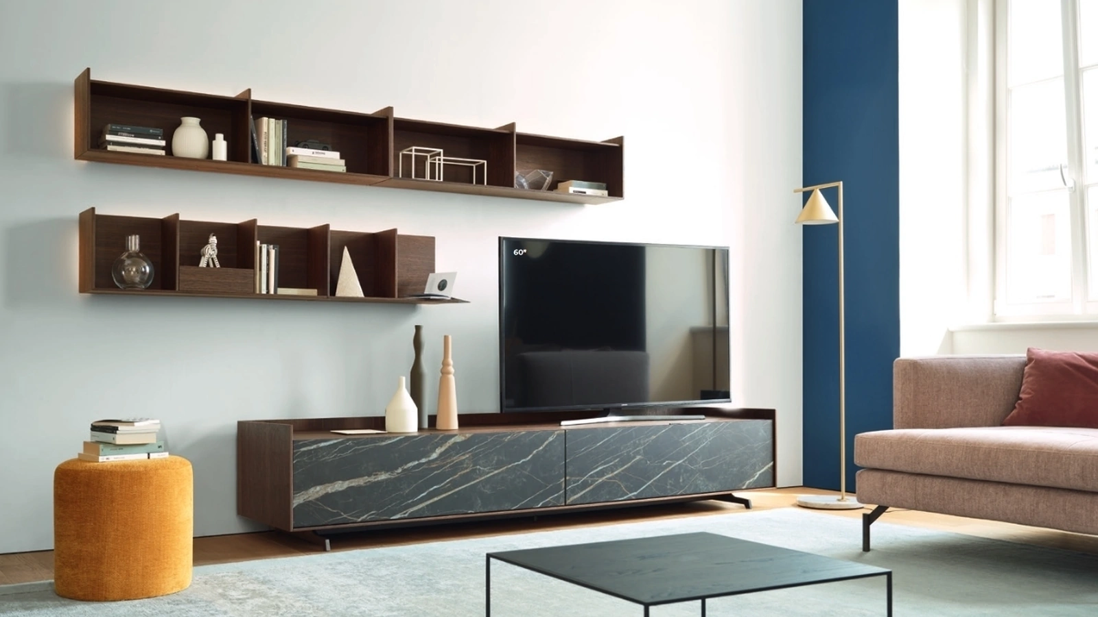 Mobile Porta Tv Base Cabaret Ceramica 1E in Rovere termotrattato con frontali in ceramica di Sangiacomo