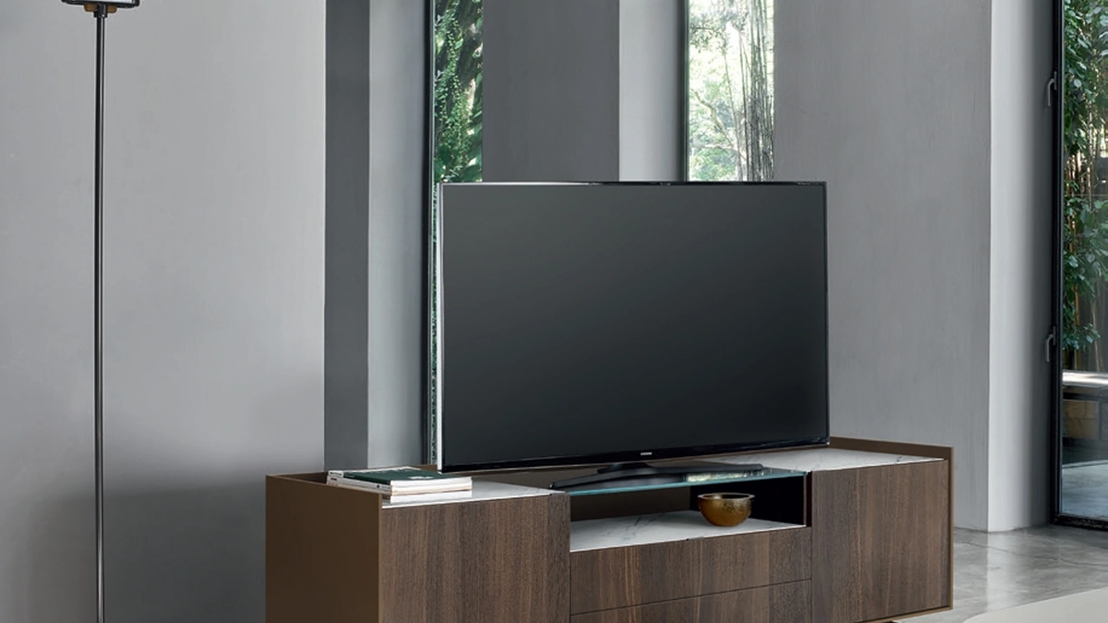 Mobile Porta Tv Cabaret 14C in Rovere termotrattato e top in ceramica di Sangiacomo