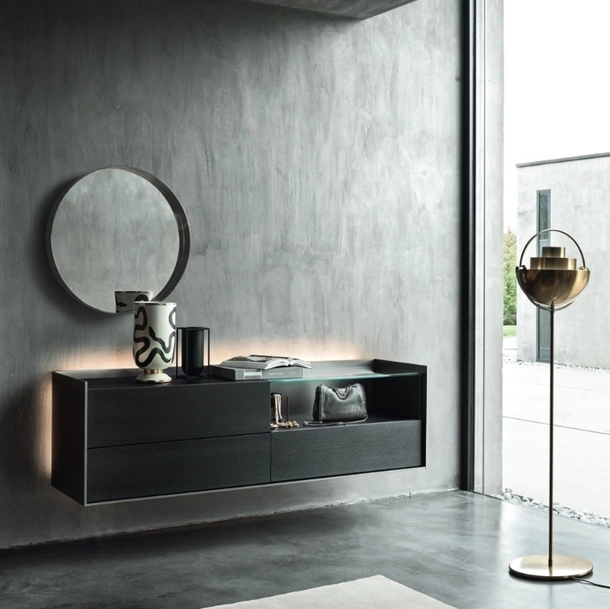 Mobile sospeso Cabaret 53B SX in Rovere carbone e top in ceramica di Sangiacomo