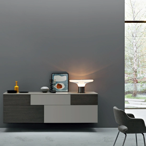 Mobile sospeso Incontro 12 pensile in laccato opaco e Rovere di Sangiacomo