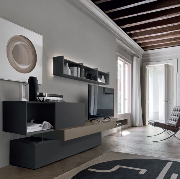 Parete Attrezzata Base Domino IN3 21N in laccato opaco di Sangiacomo