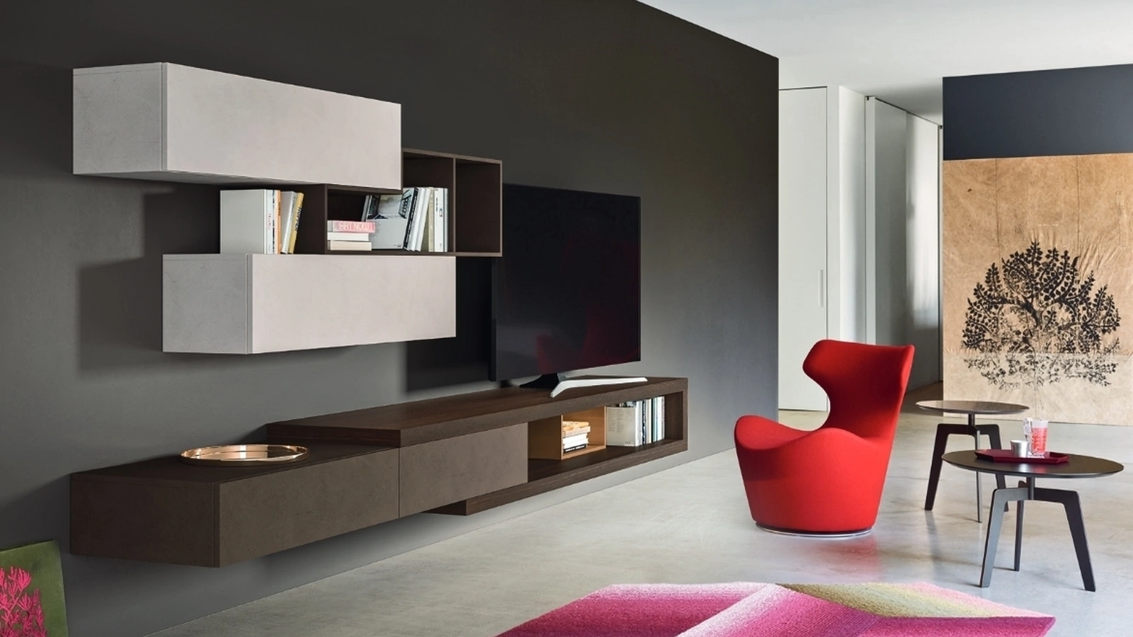 Parete Attrezzata Lampo L6C22 in Rovere termotrattato e materico Loto terra e Loto natura di Sangiacomo