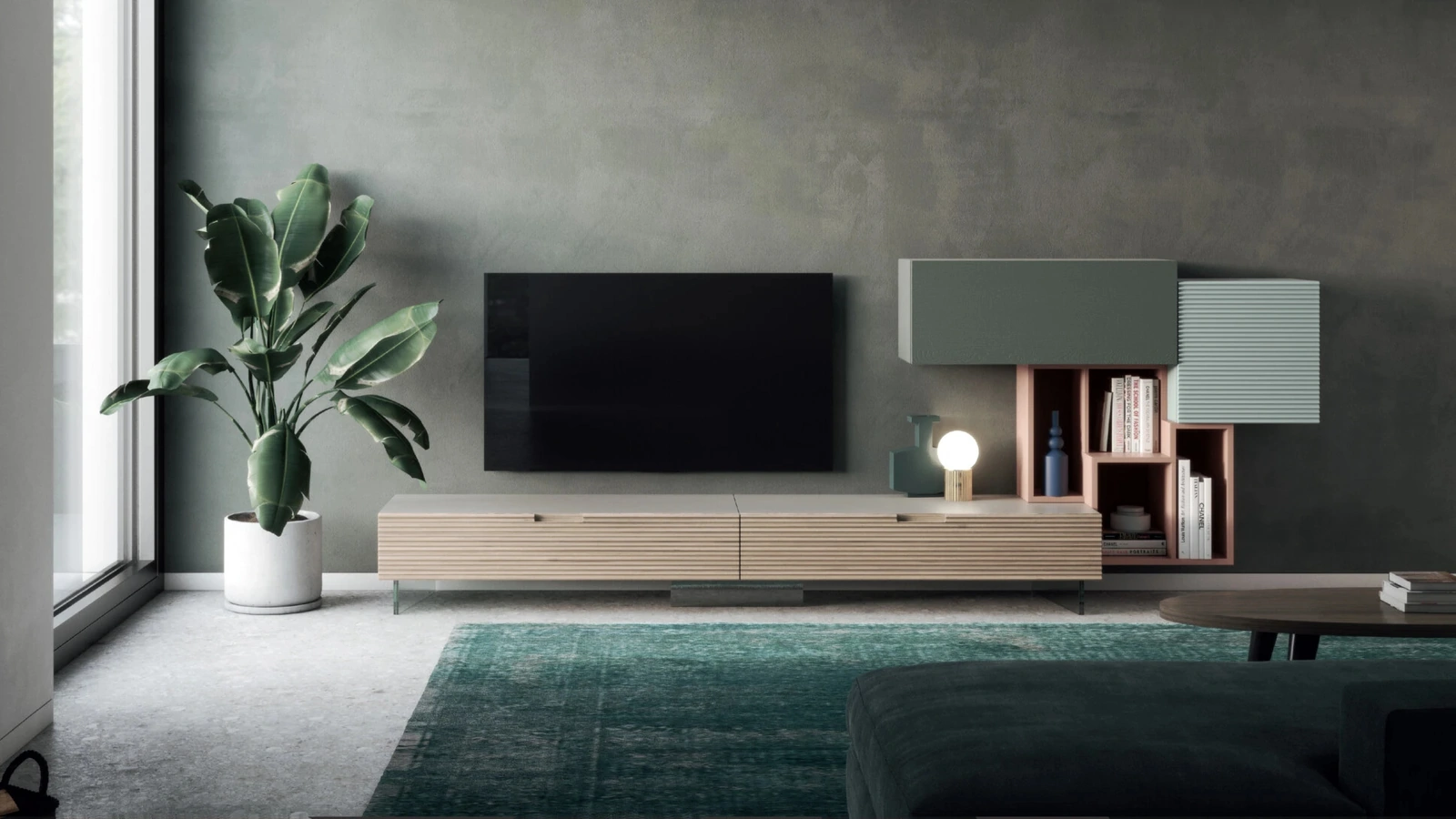 Parete Attrezzata Zero 16 02 in massello di Rovere di Devina Nais