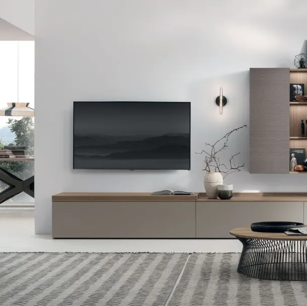 Parete Attrezzata 04A in melaminico Cashmere e Noce Naturale Cinquanta3