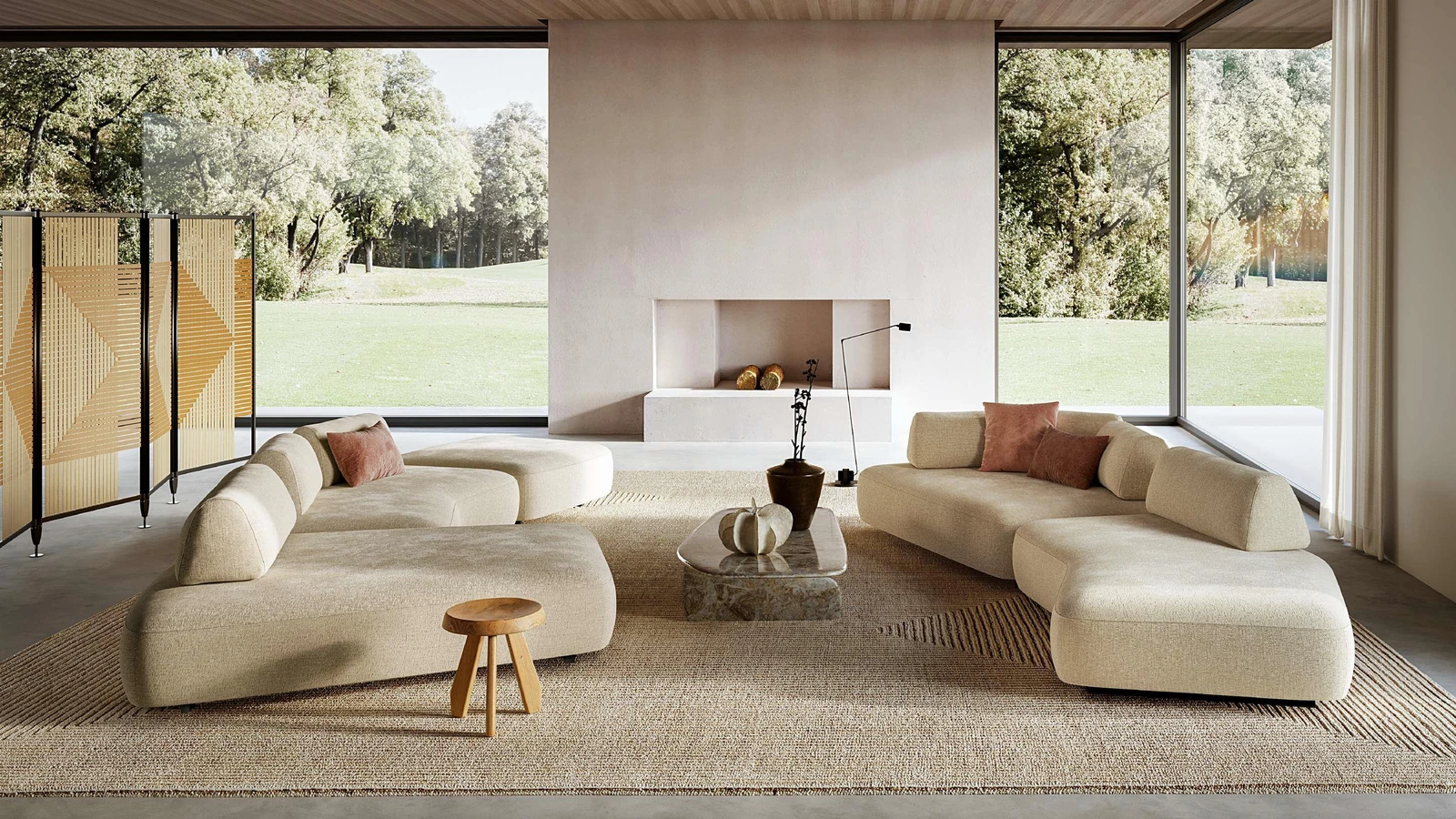 Salotto in tessuto Capriccio con penisola e lineare di Le Comfort