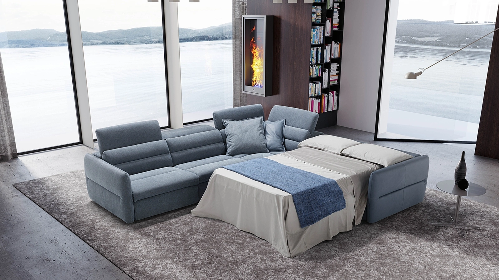 Divano Letto angolare in tessuto e pelle Mixtape di Egoitaliano