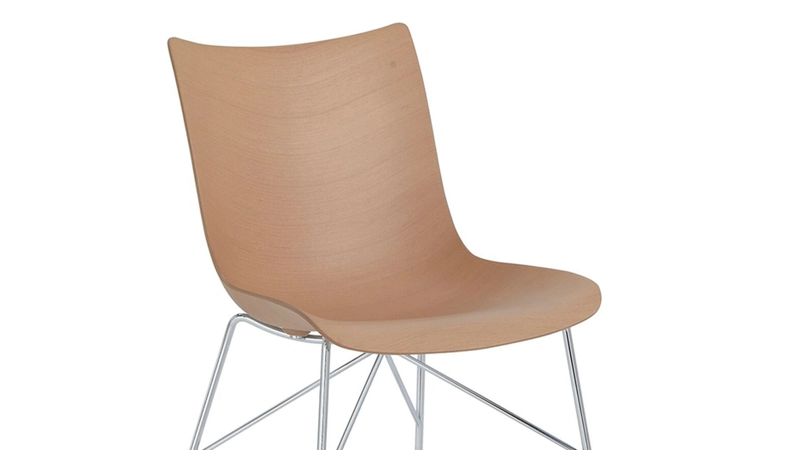 Sedia P Wood in legno chiaro con struttura cromata di Kartell