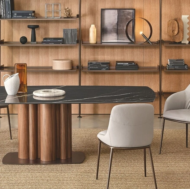 Tavolo Tower in ceramica e legno di Riflessi