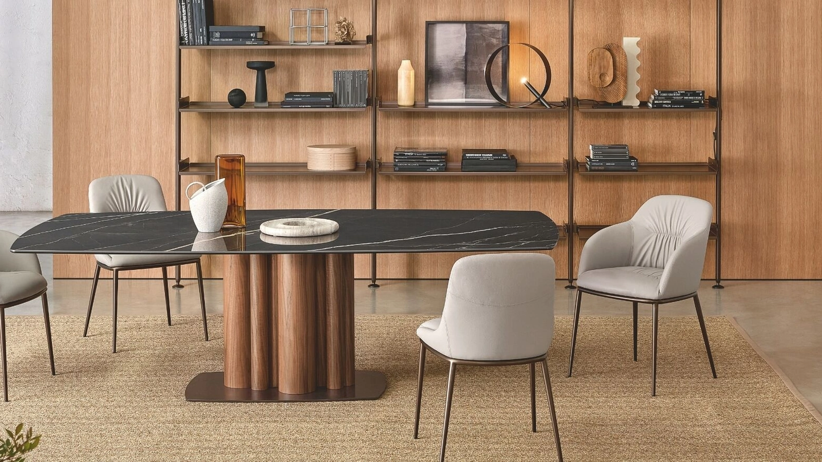 Tavolo Tower in ceramica e legno di Riflessi