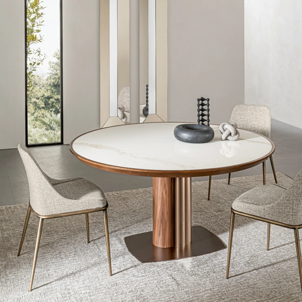 Tavolo rotondo Tower in ceramica e legno di Riflessi