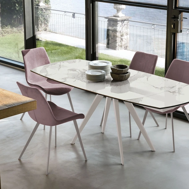 Tavolo allungabile e girevole in gres porcellanato con base in metallo Vortice di Target Point