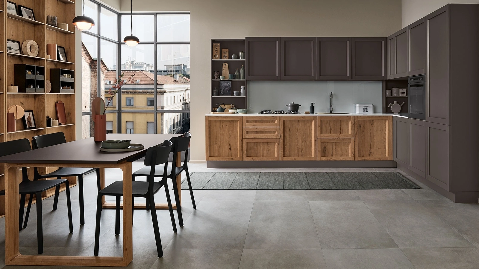 Cucina Moderna angolare Milano 04 in Rovere e laccato Grigio di Veneta Cucine