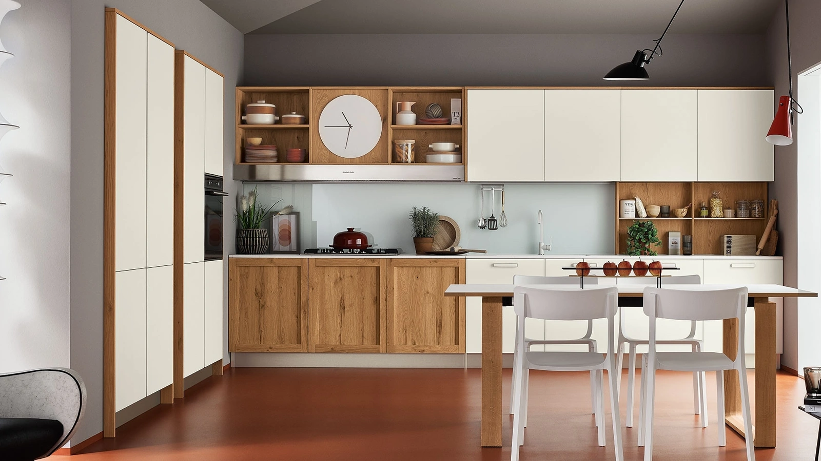 Cucina Moderna angolare Milano 05 in laccato Bianco e Rovere Nodoso di Veneta Cucine