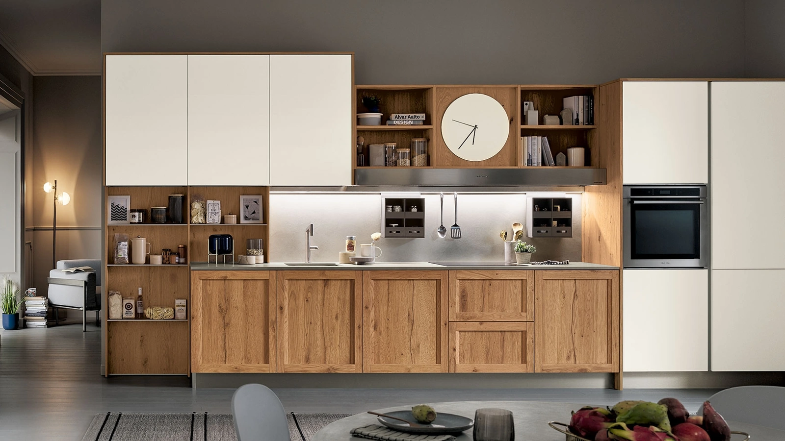 Cucina Moderna lineare Milano 03 in Rovere Nodoso e laccato Bianco di Veneta Cucine