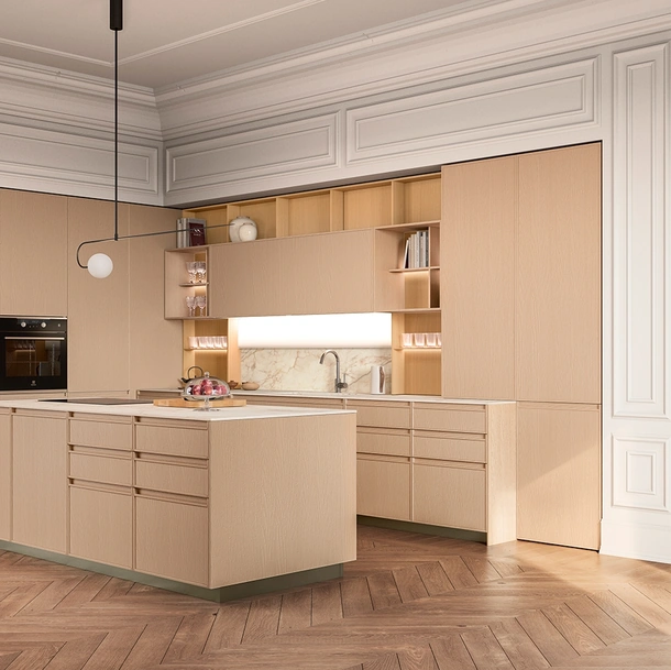 Cucina Moderna con isola Sakura 14 in Frassino laccato Nude di Veneta Cucine