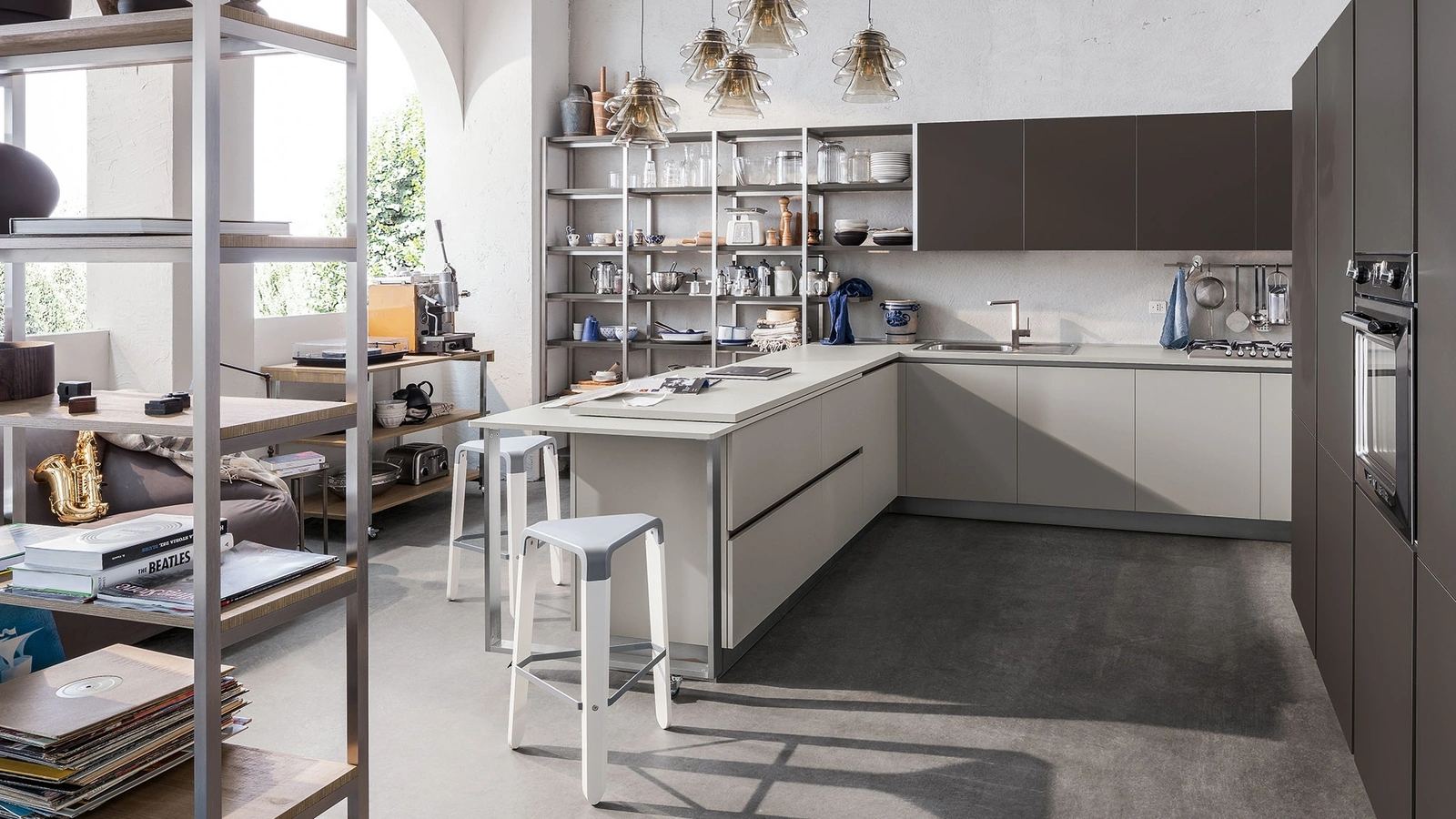 Cucina Moderna Start-Time J 09 finitura Antracite e Grigio di Veneta Cucine