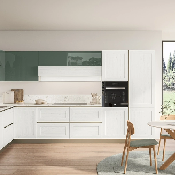 Cucina Moderna Tablet 03 in laccato Sequoia Bianco e Verde Timo di Veneta Cucine
